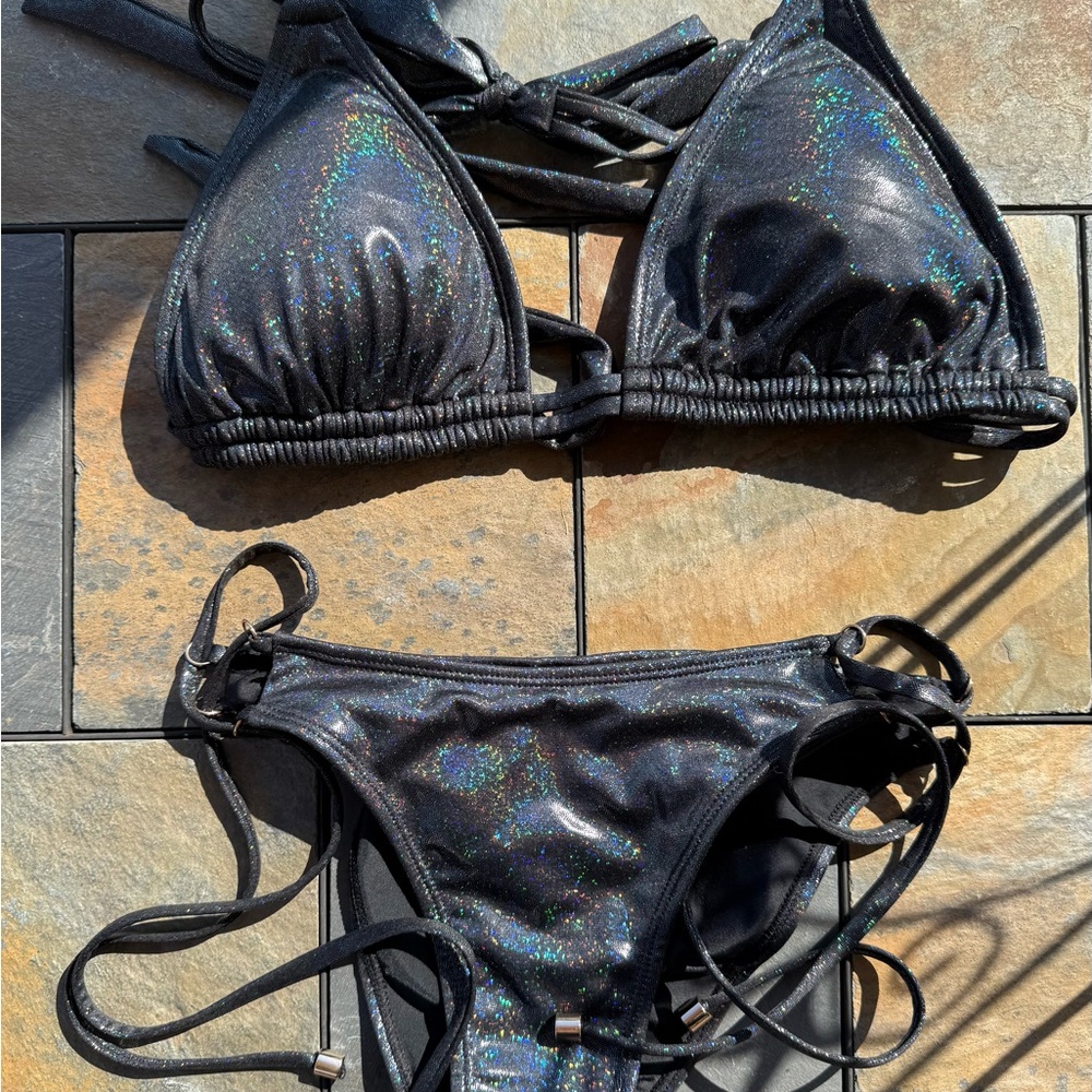 Kids Black Holographic Two-Piece Swim Set